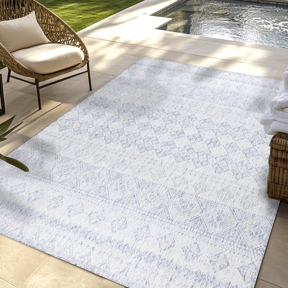 Savara Talina Indoor/ Outdoor Polypropylene Blue Flat Weave Area Rug, 8x10