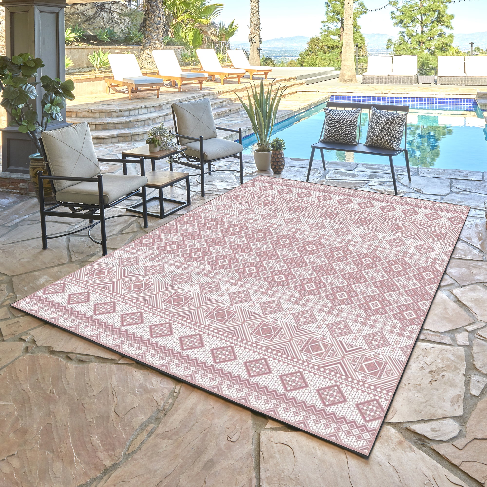 Savara Talina Indoor/ Outdoor Polypropylene Pink Flat Weave Area Rug, 8x10