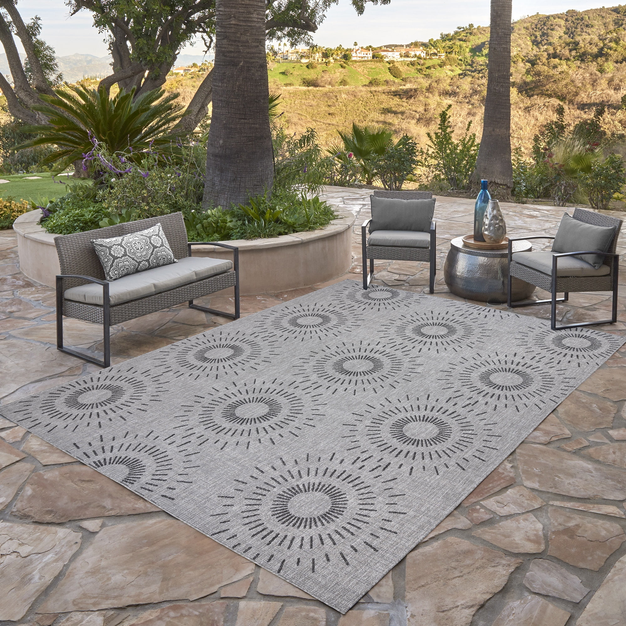 Savara Ziba Indoor/ Outdoor Polypropylene Gray Flat Weave Area Rug, 8x10