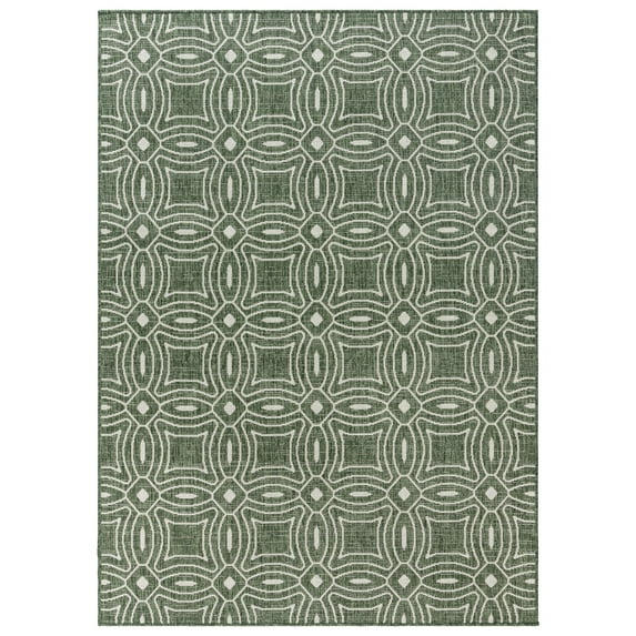 Savara Ziba Indoor/ Outdoor Polypropylene Green Flat Weave Area Rug, 9x13