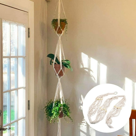 Save 15% on Essentials! Flower Pot Rope Hanger 3 Tier Indoor Outdoor Hanging Planter Basket Rope With Beads