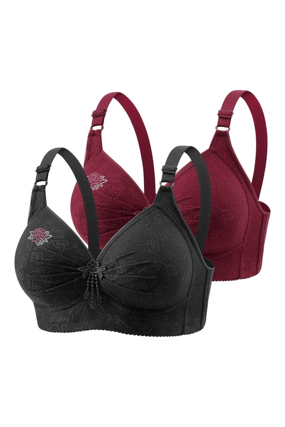 Save On 2 Pc Printed Bra for Women Seamless Front Closure Bralettes Non-Slip Anti-Sagging Seamless Bras Closure Wireless Brassiere Adjustable Straps Underwear Lounge Plus Size Bras