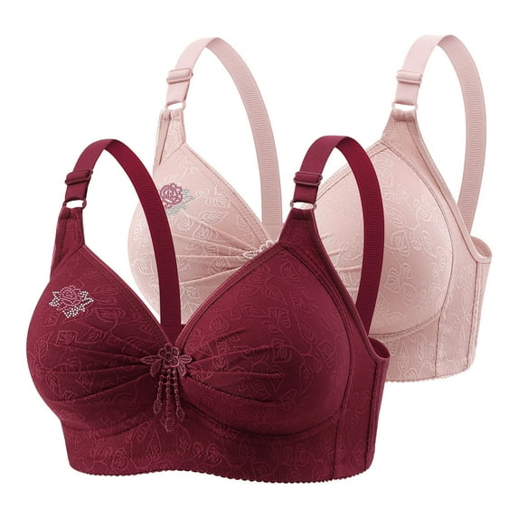 Save On 2 Pc Printed Bra for Women Seamless Front Closure Bralettes Non-Slip Anti-Sagging Seamless Bras Closure Wireless Brassiere Adjustable Straps Underwear Lounge Plus Size Bras