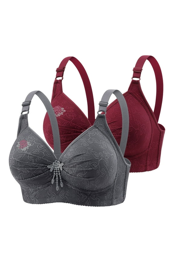 Save On 2 Pc Printed Bra for Women Seamless Front Closure Bralettes Non-Slip Anti-Sagging Seamless Bras Closure Wireless Brassiere Adjustable Straps Underwear Lounge Plus Size Bras