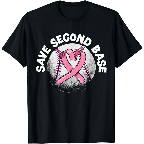 Save 2nd Base Baseball Player Breast Cancer Awareness T-Shirt