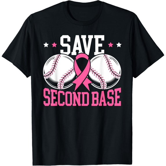 Save 2nd Base Baseball Player Breast Cancer Awareness T-Shirt