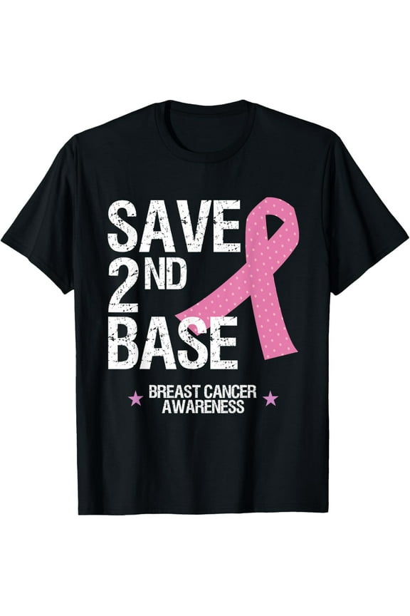 Save 2nd Base Shirt Breast Cancer Awareness Ribbon Gift T T-Shirt