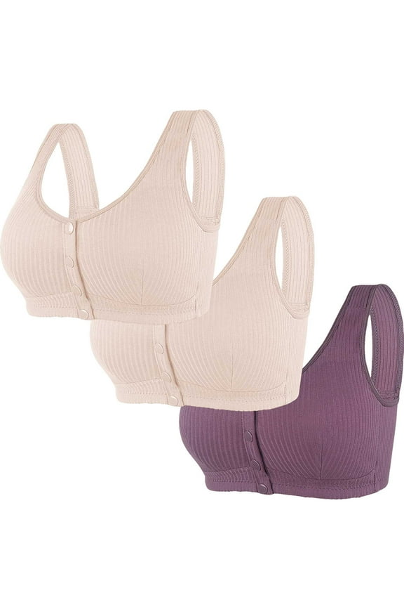 Save On 3Pc Women Lounge Bra Front Buckle Brassiere Rib Stripe Underwear Full Coverage Shelf Supportive Push Up Bras Beauty Back Smoothing Everyday Bras