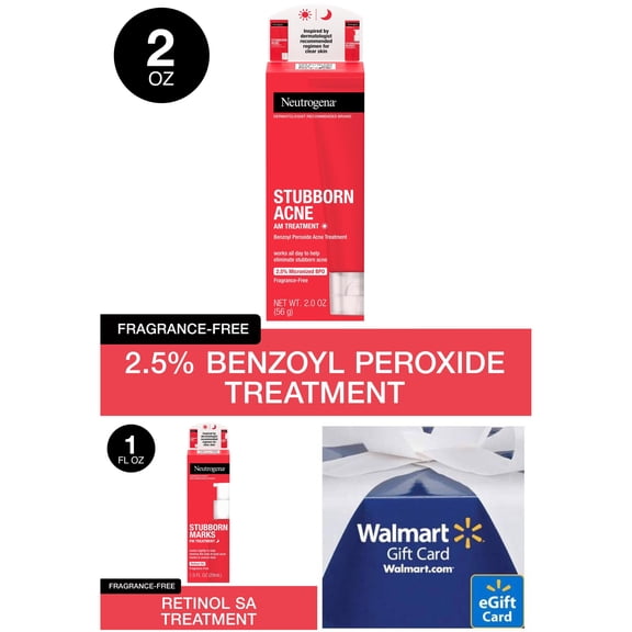 Save $5 When you buy Neutrogena Stubborn Acne AM Treatment with Benzoyl Peroxide, 2 oz AND Neutrogena Stubborn Marks PM Treatment with Retinol SA, 1 fl. Oz with Free $5 Gift Card