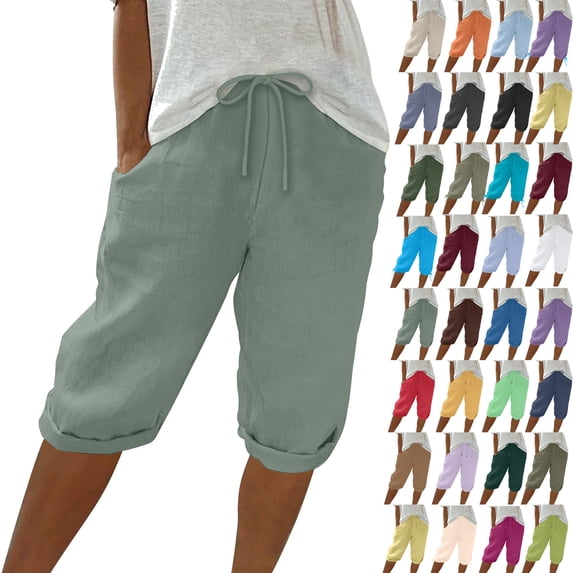 Save 65% Instantly! Summer Shorts for Women Plus Size Shorts Solid Color Casual Capris