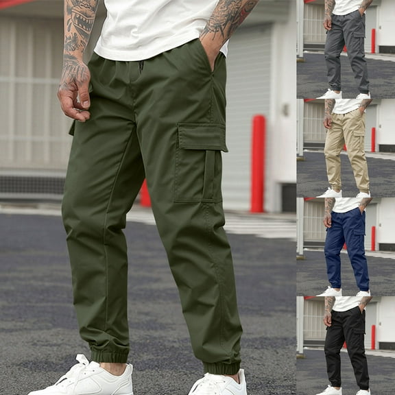 Save 65% Instantly!Suumer Plus Size Men's Pants Casual Solid Color Color With Drawstring And Multiple Pockets Small Leg
