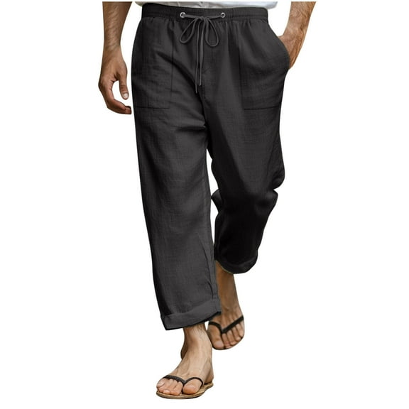 Summer Plus Size Men's Pants Solid Color Casual Holiday Pocket Elastic Waist Drawstring