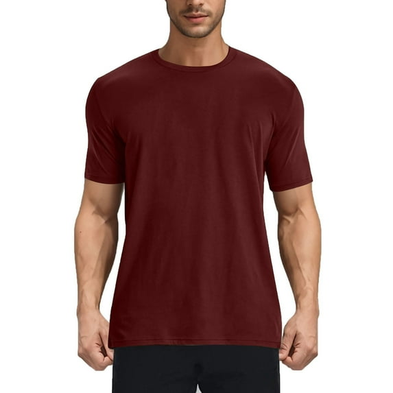 Save 65% Instantly!Suumer Plus Size Shirts for Mens Fshion Solid Color Elastic Casual Sports Pullover Round Neck Short Sleeve