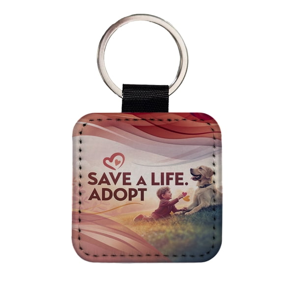 Save A Life Adopt Pet Rescue Adoption Faux Leather Square Keychain