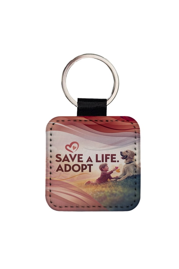 Save A Life Adopt Pet Rescue Adoption Faux Leather Square Keychain