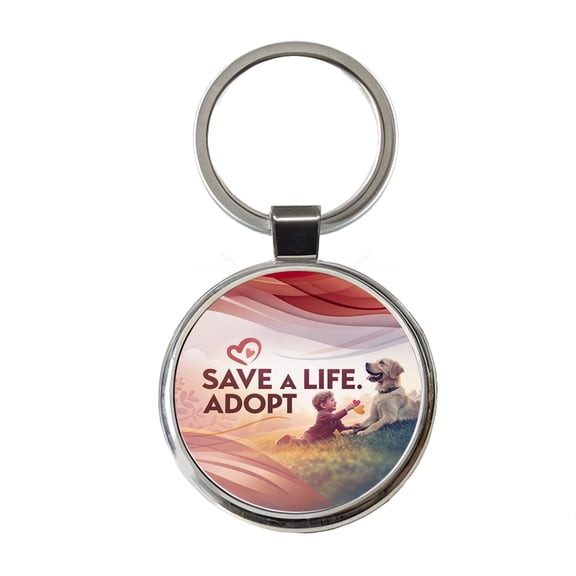 Save A Life Adopt Pet Rescue Adoption Metal Round Keychain