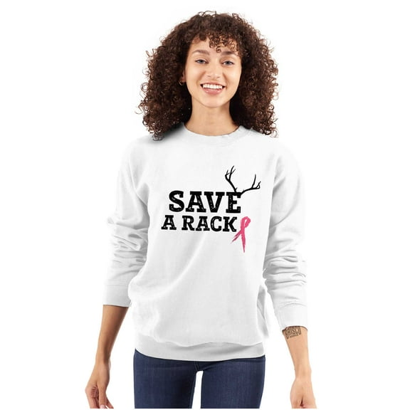 Save A Rack Antler Breast Cancer Pink Women Crewneck Sweatshirt Brisco Brands S