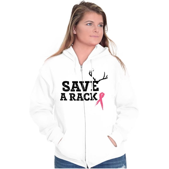 Save A Rack Antler Breast Cancer Pink Womens Plus Size Graphic Zipper Hoodie Brisco Brands 2X