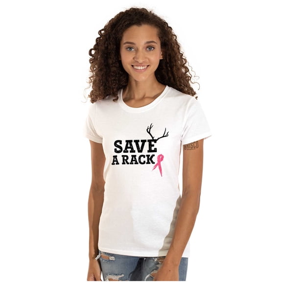 Save A Rack Antler Breast Cancer Pink Womens Slim Fit Graphic Tee Brisco Brands L
