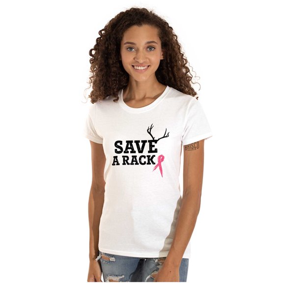 Save A Rack Antler Breast Cancer Pink Womens Slim Fit Graphic Tee Brisco Brands S