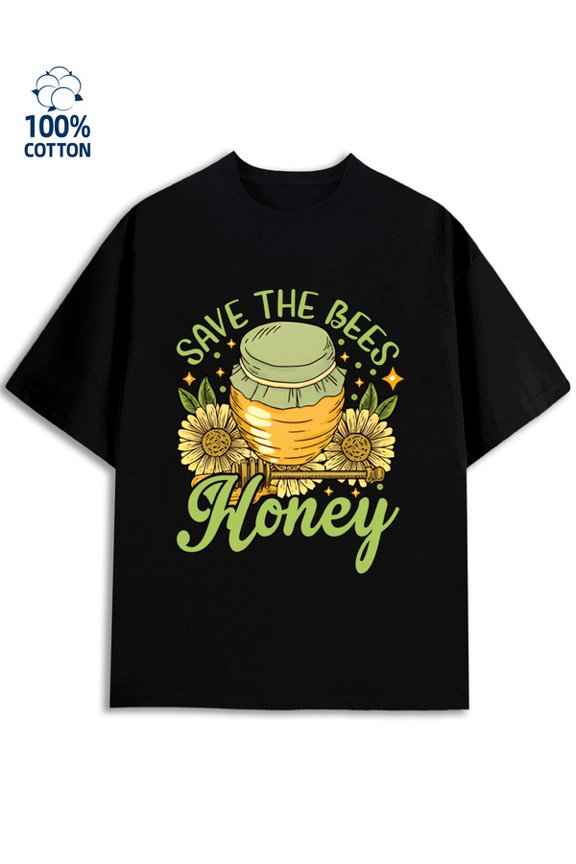 Save the Bees for men 180G 100% Cotton black Casual Unisex Shirt Cotton tshirts Vintage Unisex Shirt Short Sleeve tshirts Basic Unisex Shirt Graphic tshirts Original Unisex Shirt Cotton tshirts