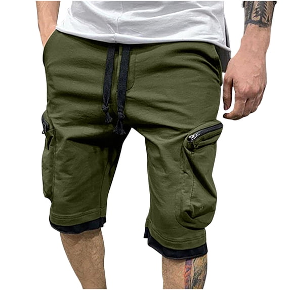 Save Big HOOMEUMY Men's Drawstring Elastic Waist Two in One Sweatpants with Zipper Pockets Running Workout Shorts Green 10