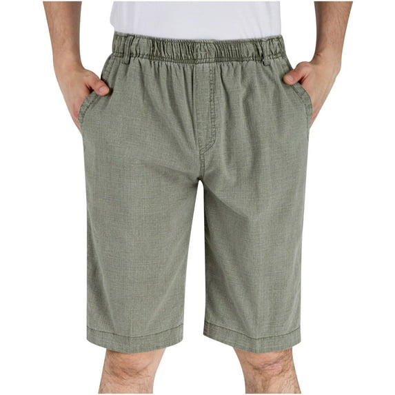 Save Big HOOMEUMY Men's Summer Beach Shorts Linen Cotton Elastic Waist Baggy Bermuda Shorts with Pockets Green 10