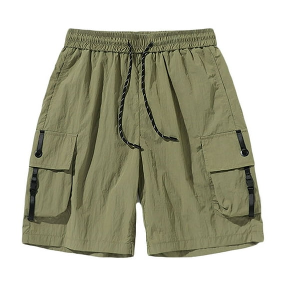 Save Big HOOMEUMY Men's Summer Drawstring Elastic Waist Multi-Pocket Cargo Shorts Straight Fit Bermuda Beach Shorts Army Green 12