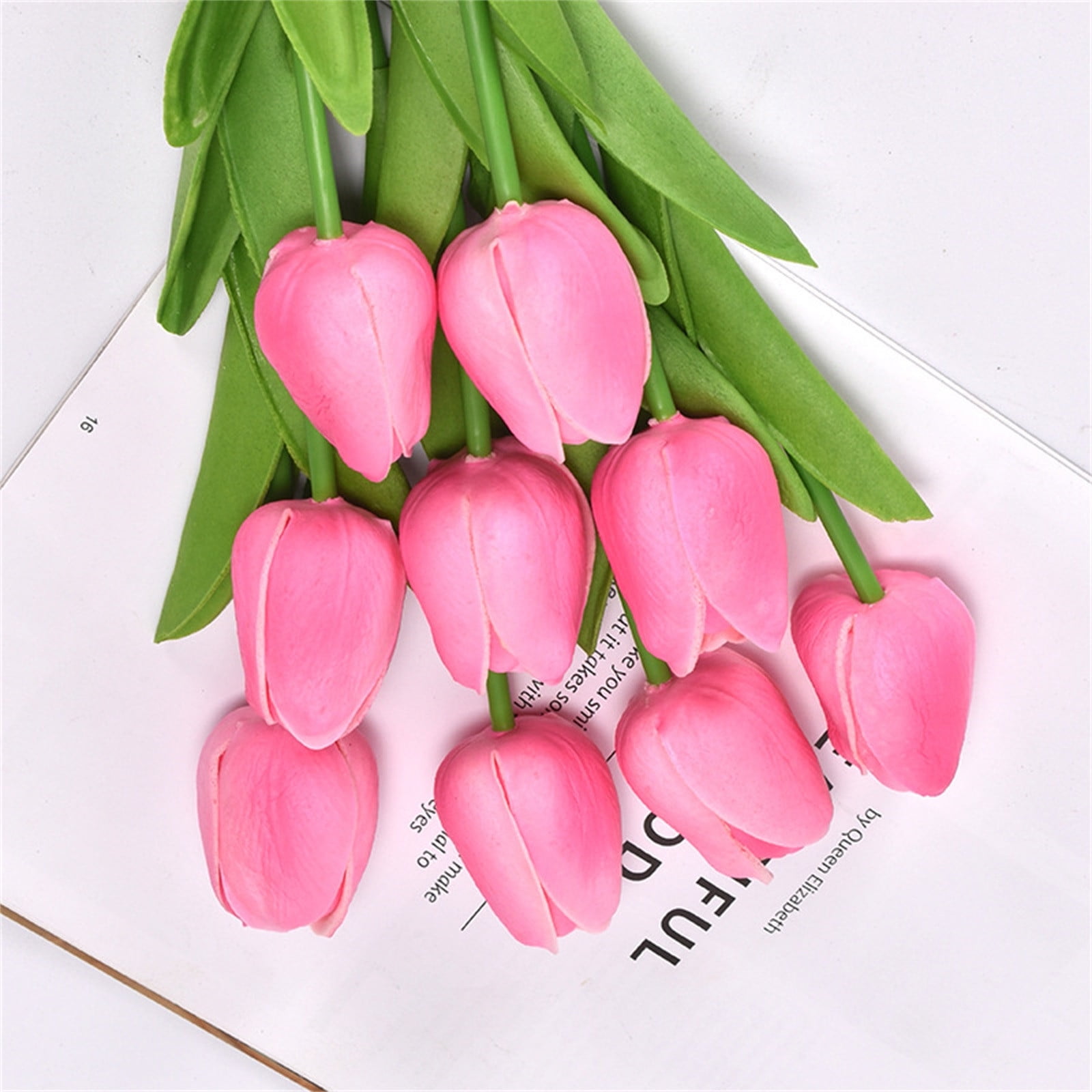 Save Big Matoen 10Pcs Artificial Flowers tulip Pink Fake Flowers Bulk