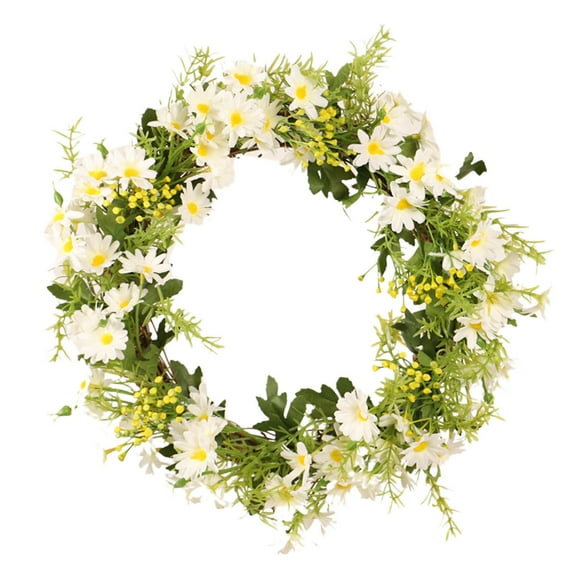 Save Big Matoen 19 Inch Artificial Spring Leaf Wreath White Flowers with Daisy Wreath Spring Summer Wreaths Grapevine Wreath Green Leaves for Front Door Wall Wedding Home Decor