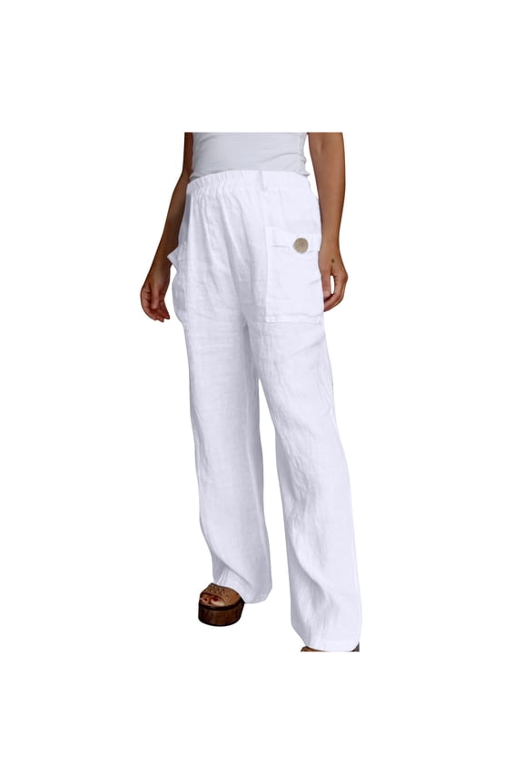 Save Big UTSJKR Women's Linen Loose Wide Leg Pants with Pockets High Waist Long Palazzo Trousers Straight Leg Long Pants for Women White XXXXL