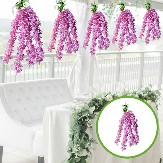 Ywbawe 1PC Lilac Artificial Flower Vines, Ceiling Hanging Floral Strings, Wedding Decorative Lilac Flowers, Home and Office Wedding Decor for Arch and Wall Decoration