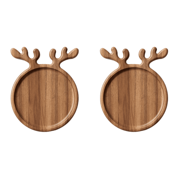 Christmas Antler Wood Serving Tray, Unique Dinner Charcuterie Board Tray, Serving Platter Plate for Snacks Appetizer Fruit (10.2x7.9 inch 2pcs)