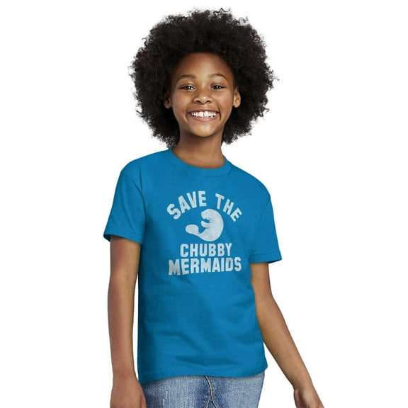 Save Chubby Mermaids Funny Manatees Crewneck T Shirts Boy Girl Teen Brisco Brands L
