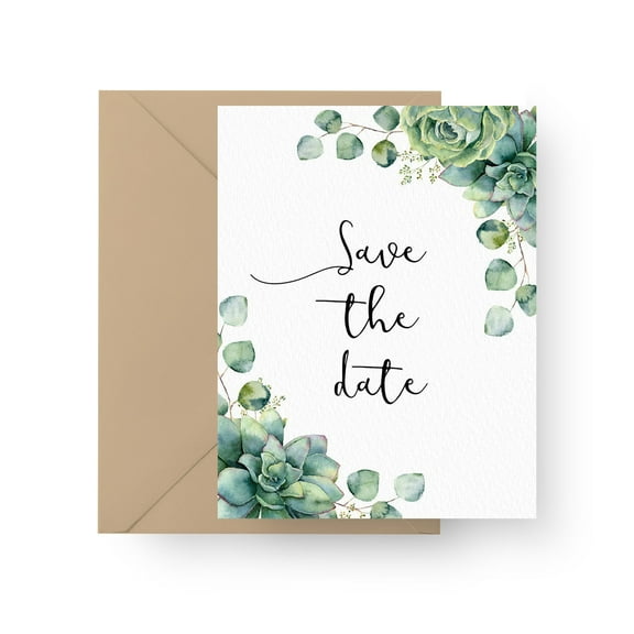 Save the Date Cards with Succulent Design - Elegant Floral Invitations - Blank Inside with Envelopes Included - Perfect for Weddings, Engagements, or Special Events