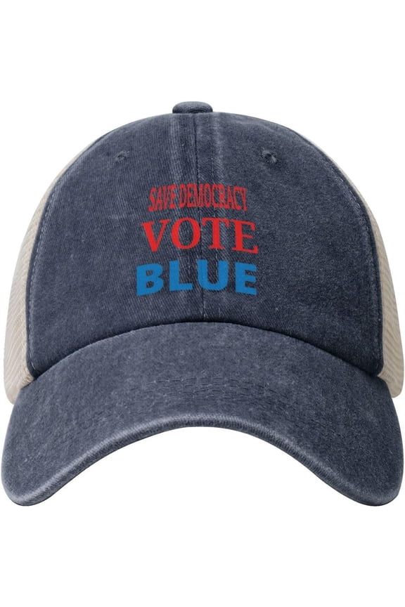 Save Democracy Vote Blue 2022 Cowboy Hat Men Vintage Mesh Baseball Cap Women Dad Hat Sun Hat Trucker Hat Black