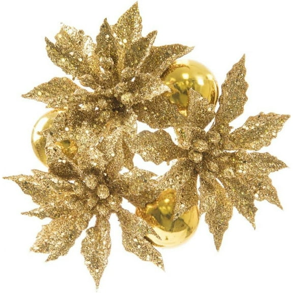 Save Dollar Stores Christmas Decoration Poinsettia Glitter Gold Candle Ring 1 Pc