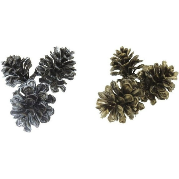 Save Dollar Stores Mini Pine Cones Pick 9Inches, Christmas Tree Ornament (Brown & Silver)