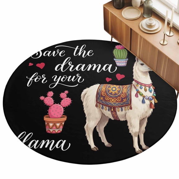Save The Drama for Your Llama Area Rugs 3' (Round) Cactus Camel Love Summer Floor Rug Non Slip Low Pile Ultra Soft Throw Carpet for Entryway Indoor Entrance Kitchen Bathroom