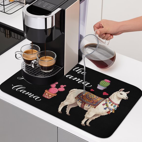 Save The Drama for Your Llama Dish Drying Mats for Kitchen Counter, Cactus Camel Love Summer Absorbent Coffee Bar Mat with Non-slip Rubber Backed Quick Drying Dish Rack Pad 12"x16"