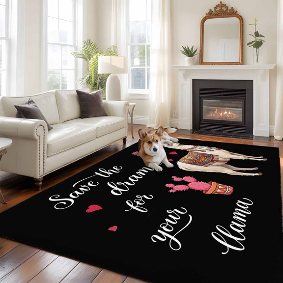 Save The Drama for Your Llama Large Area Rugs 5x8 ft Cactus Camel Love Summer Washable Rug Non Slip Indoor Carpet Absorbent Floor Mat for Living Room Bedroom Dining Room