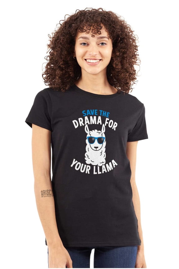 Save Drama Your Llama Nerdy Funny Womens Slim Fit Graphic Tee Brisco Brands S