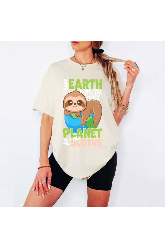 Save Earth Sloths Animals Womens T-Shirt Cartoon Graphic Tee All Size S-5XL
