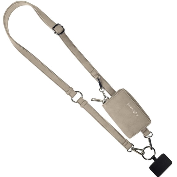 Save the Girls Clip and Go Brushed Vegan Phone Lanyard (Bone) - Crossbody Phone Case with Pouch, Adjustable and Removable Shoulder Strap and Wristlet Strap