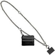 Save the Girls Clip and Go Phone Metal Chain with Pouch Gun Metal - Black Pouch   Stylish Phone Lanyard Crossbody with Wallet for Women, Hands-Free Carrying and Adjustable Crossbody Chain Strap