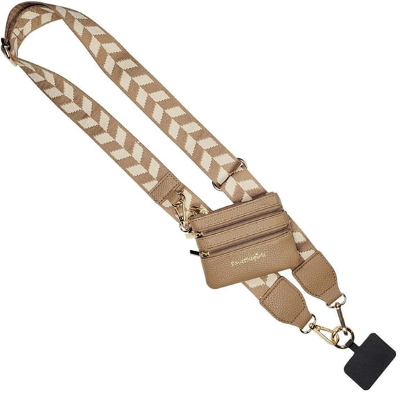 Save the Girls Clip & Go Crossbody Phone Strap with Wallet, Crossbody Phone Handbags Clip and Go, Cell Phone Lanyard Strap with Zippered Wallet Pouch for Women, Chevron Brown/Cream