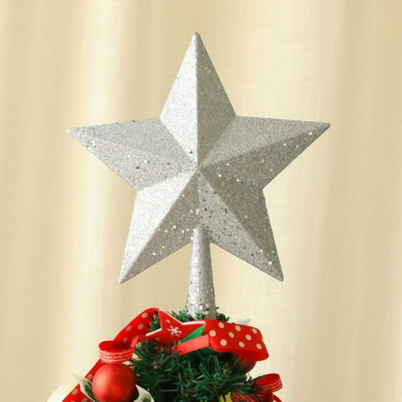 Save!Glitter Mini Star Christmas Tree Toppers Red Gold Silver Mini Star Tree Topper for Xmas Party Christmas Tree Decor, 7.88in