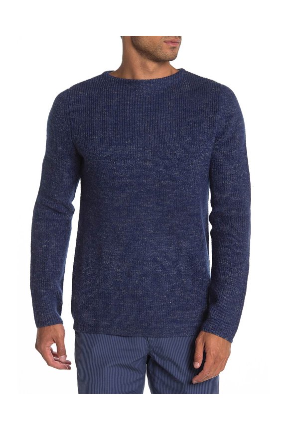 Mens Wool Linen Shaker Boatneck Sweater Small Dark Navy Heather