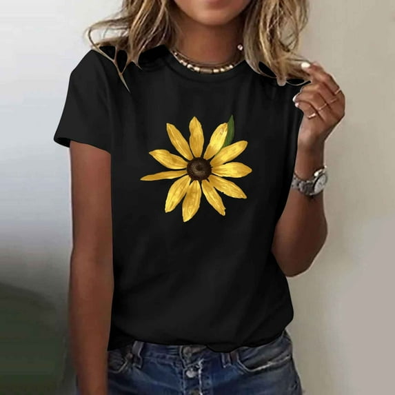 Save for Later List T Shirts for Women Short Sleeve Summer Tops Floral Graphic Tees Casual Tunic Cute T-Shirt Loose Fit Crew Neck Blouses Plus Size Basic Shirts Women Add To Today