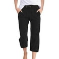 thumbnail image 1 of Save On Linen Capris for Women Rib Striped Straight Leg Sweatpant High Waisted Lace-Up Elastic Waist Trousers Formal Lounge Pant Relaxed Fit Sweatpants Workout Yoga Clothes, 1 of 6
